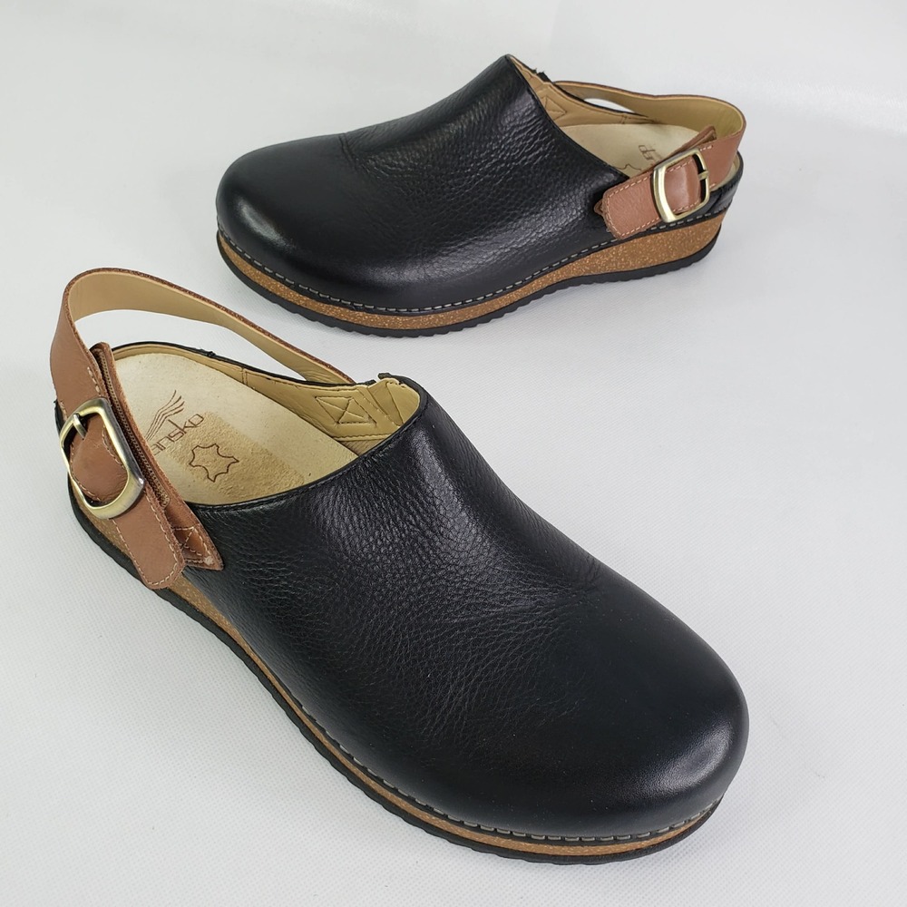 Dansko Clogs Womens 40 US 9.5 Black Leather Slingback Merrin Wedge Comfort Shoes